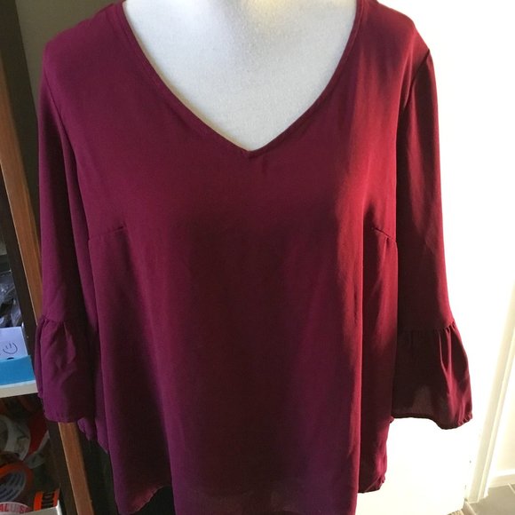 Clothing &Co Tops - Women's fluted sleeve  top loose fit ruffled sleeves Burgundy colour siz…